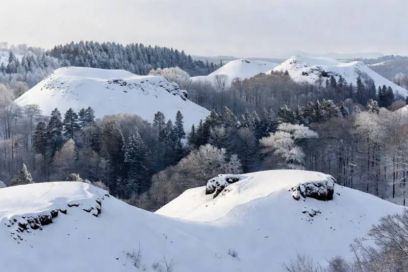 Plateau des Combrailles sous la neige en hiver