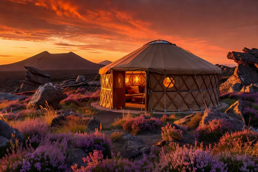 Yourte glamping sur plateau volcanique des Combrailles, nuit étoilée