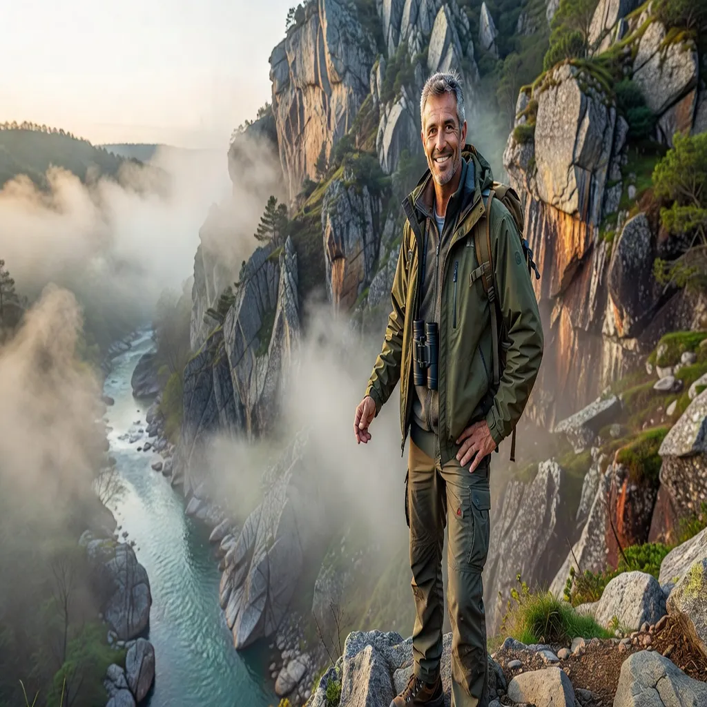 Portrait de guide-nature devant les gorges de la Sioule