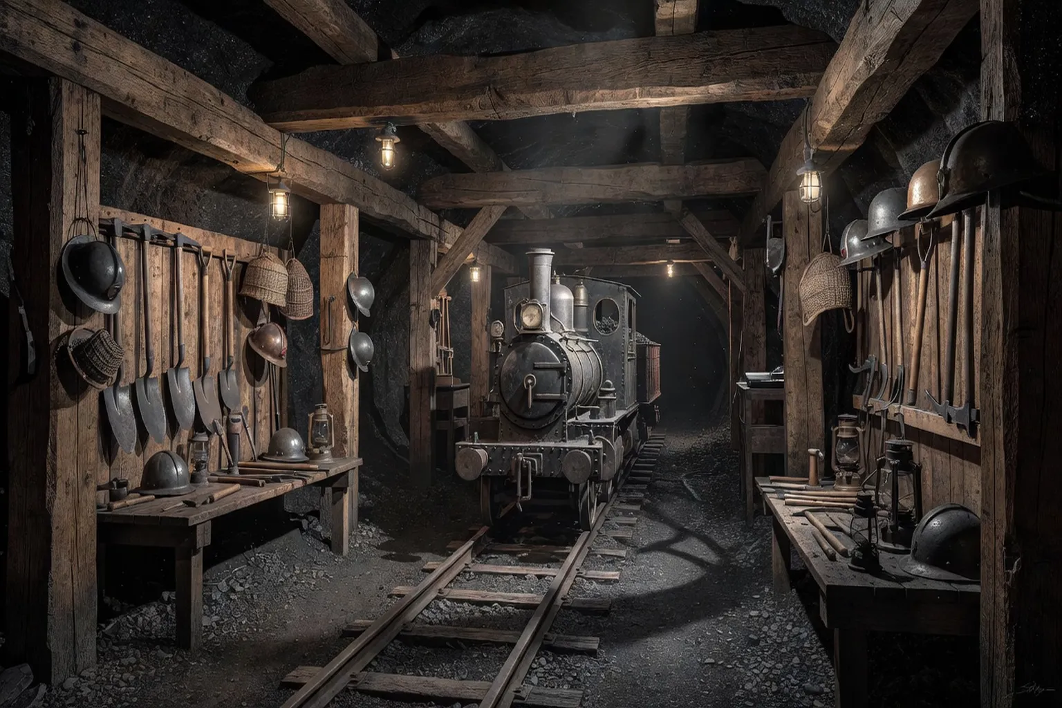 Entree du musee Minerail a Messeix, galerie de mine et locomotives